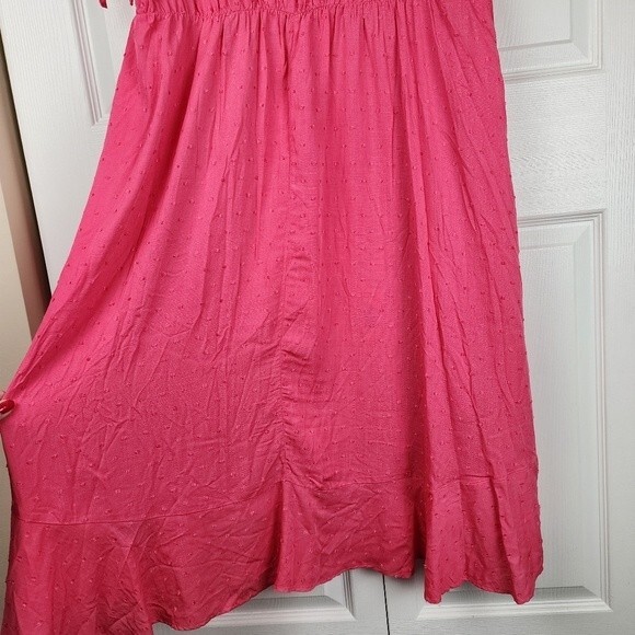 Torrid Pink Midi Dress Faux Wrap Swiss Dot Surplice Ruched Plus Size 2 2X 18-20 - Picture 15 of 15